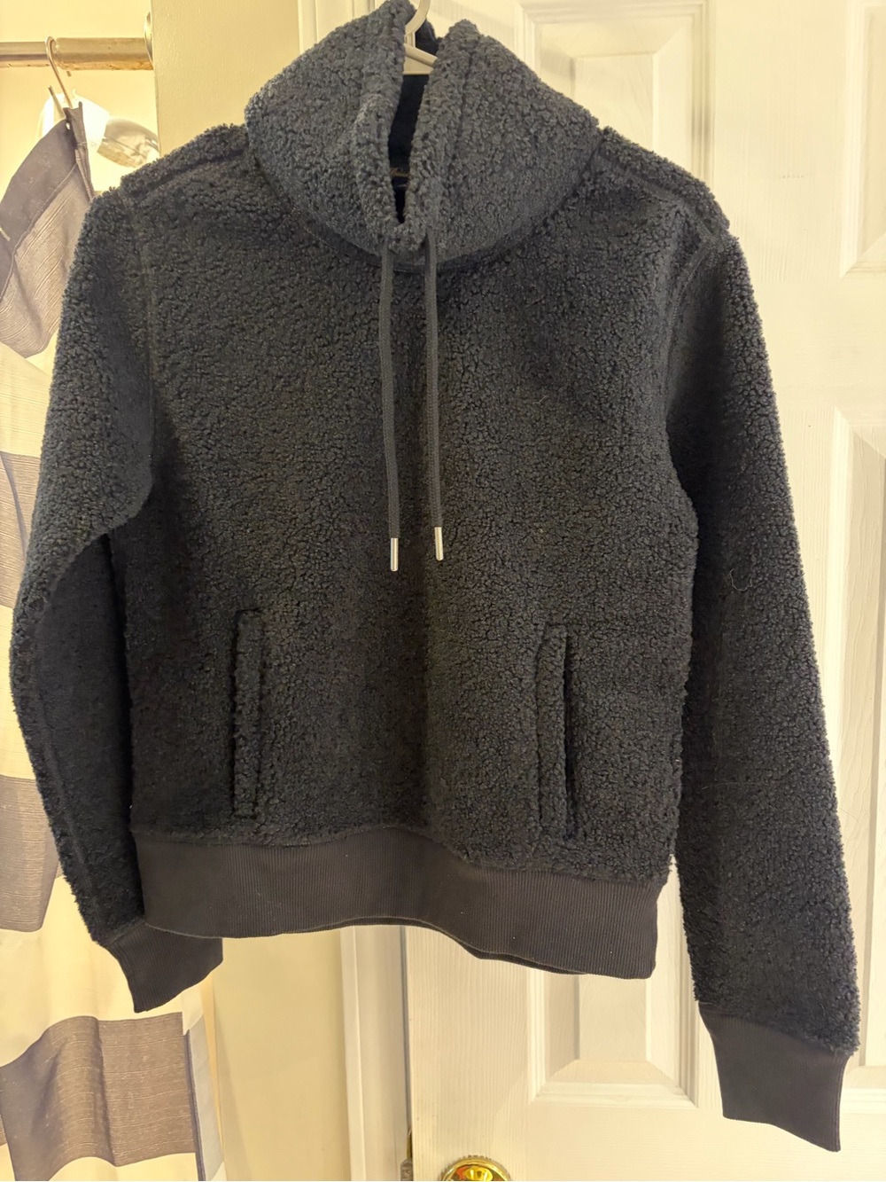 Brooks Brothers Black Sherpa Hoodie with Funnel Neck small NWT